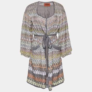 مملوكة مسبقًا Missoni Multicolor Patterned Knit Belted Long Coat M