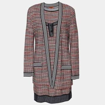 Pre Owned Missoni Red Patterned Wool Knit Mini Dress & Cardigan Set M