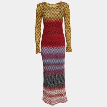 Pre Owned Missoni Multicolor Patterned Lurex Knit Long Sleeve Maxi Dress S