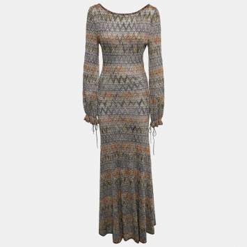 مملوكة مسبقًا Missoni Multicolor Chevron Lurex Knit V-Neck Long Sleeve Maxi Dress M