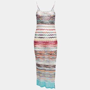 Pre Owned Missoni Multicolor Patterned Crochet Knit Cover Up Maxi Dress M
