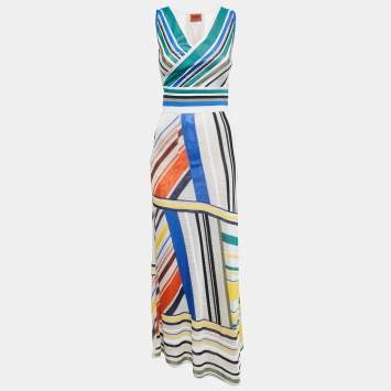 Pre Owned Missoni Multicolor Knit Sleeveless Wrap Effect Maxi Dress S