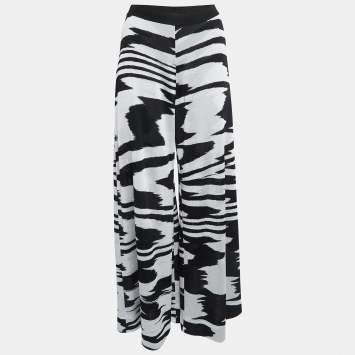 Pre Owned Missoni White/ Black Abstract Pattern Knit Wide Leg Pants M