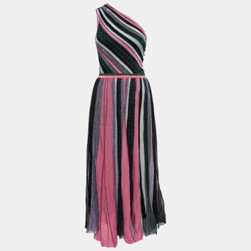 Pre Owned Missoni Multicolor Striped Lurex Knit One Shoulder Maxi Dress S