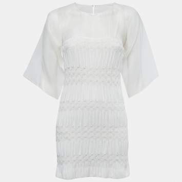 Pre Owned Missoni White Silk & Knit Mini Dress S