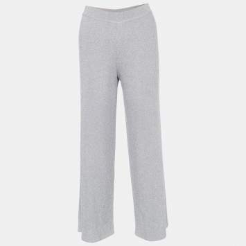 Pre Owned Missoni Silver Lurex Knit Straight Leg Pants M