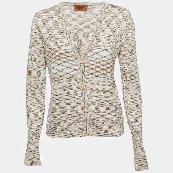 Pre Owned Missoni Multicolor Patterned Knit Buttoned Cardigan L