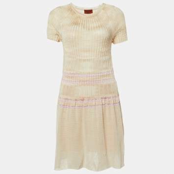 Pre Owned Missoni Cream Patterned Knit Mini Dress S