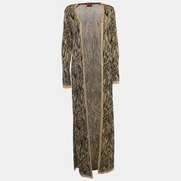 Pre Owned Missoni Black/Gold Patterned Knit Open Front Long Cardigan M
