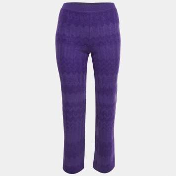 Pre Owned Missoni Purple Wool Blend Knit Elasticated Waist Pants S