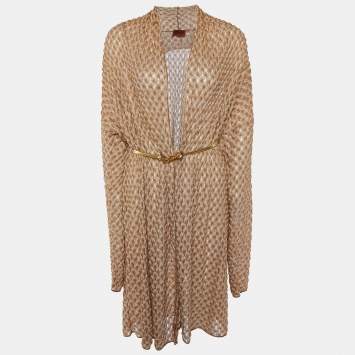 مملوكة مسبقًا Missoni Brown/Gold Textured Lurex Knit Chain Belted Cardigan XL