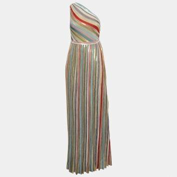 مملوكة مسبقًا Missoni Multicolor Sequin Embellished Lurex Knit One Shoulder Maxi Dress S