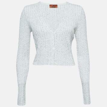 Pre Owned Missoni White Sequined Knit Cardigan IT 46