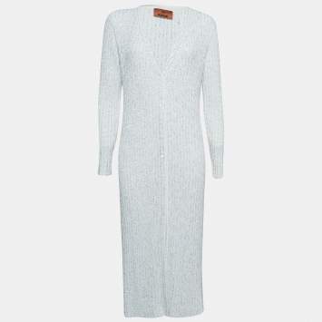 Pre Owned Missoni White Sequined Knit Midi Dress IT 44