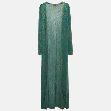 Pre Owned Missoni Green Patterned Lurex Knit Long Cardigan S