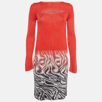Missoni Red Patterned Wool Blend Knit Mini Dress S