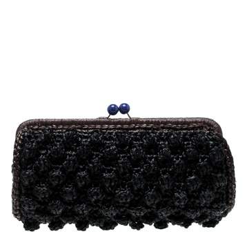 Pre Owned Missoni Black Crochet Straw Clutch