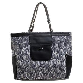 Pre Owned Missoni Grey/Back Fabric and Leather Shopper Tote