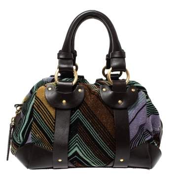 Pre Owned Missoni Multicolor Lamé Fabric and Leather Zipped Satchel