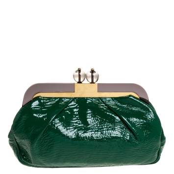 Pre Owned Missoni Green Patent Leather Kisslock Frame Clutch