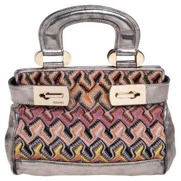 Pre Owned Missoni Multicolor Weave Fabric and Laminated Leather Tote