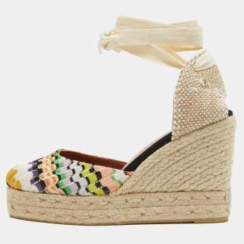 Pre Owned Missoni Multicolor Fabric Raffia Wedge Espadrilles Sandals Size 37