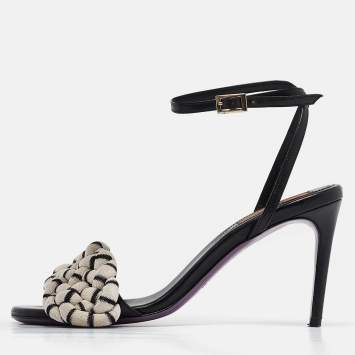 Pre Owned Missoni Black/White Fabric and Leather Ankle Strap Sandals Size 39