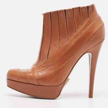Pre Owned Missoni Brown Leather Ankle Length Boots Size 39.5