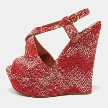Pre Owned Missoni Red Lurex Fabric Wedge Sandals Size 39
