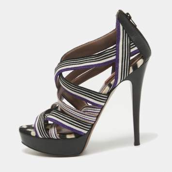 Pre Owned Missoni Multicolor Canvas and Leather Ankle Strap Sandals Size 40