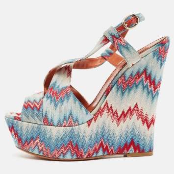 Pre Owned Missoni Multicolor Lurex Fabric Wedge Sandals Size 40
