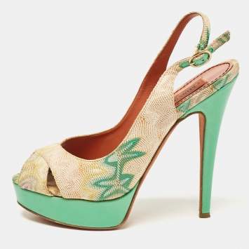 Pre Owned Missoni Multicolour Knit Fabric Peep Toe Platform Slingback Sandals Size 38