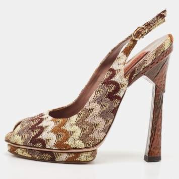Pre Owned Missoni Multicolor Fabric Peep Toe Slingback Sandals Size 37