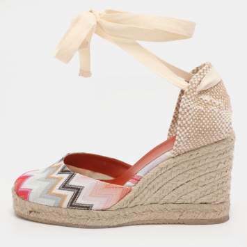 Pre Owned Missoni Multicolor Fabric Eva Wave Espadrilles Wedge Sandals Size 38