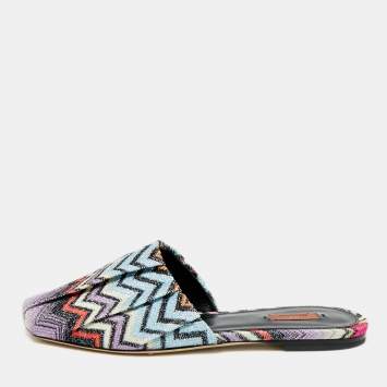 Pre Owned Missoni Multicolor Zig Zag Metallic Fabric Flat Mules Size 37 