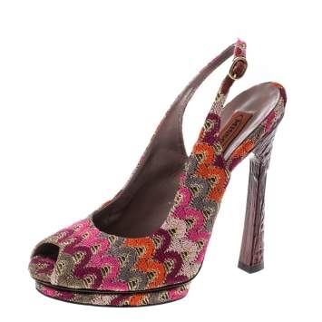 Pre Owned Missoni Multicolor Patterend Fabric Peep Toe Slingback Sandals Size 38