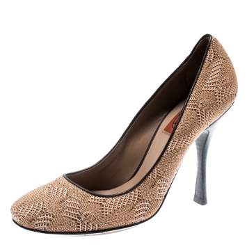 Pre Owned Missoni Beige Patterned Knit Fabric Pumps Size 38