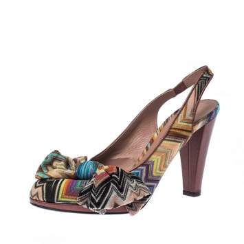 Pre Owned Missoni Multicolor Knit Fabric Bow Slingback Sandals Size 36.5
