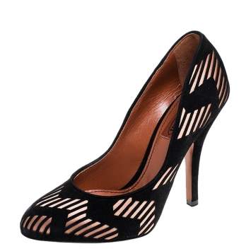 Pre Owned Missoni Black Laser Cut Suede And Pink Satin Round Toe Pumps Size 37.5