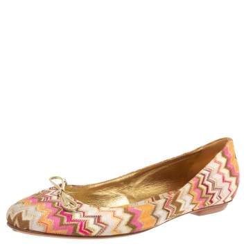 Pre Owned Missoni Multicolor Canvas Bow Ballet Flats Size 41