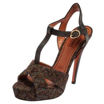 Pre Owned  Missoni Multicolor Zigzag Lurex And Satin  T Strap  Platform Sandals Size 38