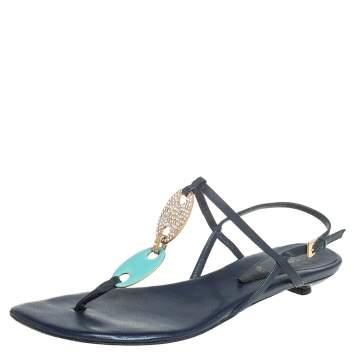 Pre Owned Missoni Blue Leather Thong Sandals Size 37