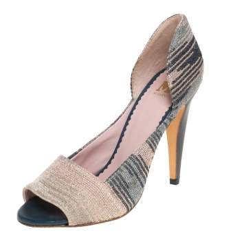 Pre Owned Missoni Multicolor Stretch Knit Fabric Open Toe Pumps Size 39