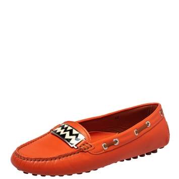 Pre Owned Missoni Orange Leather Slip on Loafer Size 40