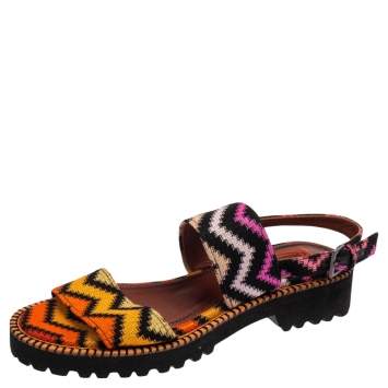 Pre Owned Missoni Multicolor Fabric  Zig Zag Ankle Strap Sandals Size 37