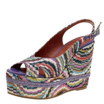 Pre Owned Missoni Multicolor Knit Fabric Platform Wedge Sandals Size 38