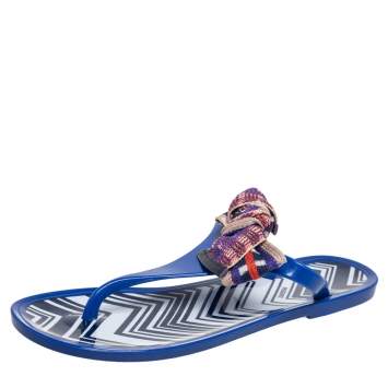 Pre Owned Missoni Blue Jelly Ribbon Thong Sandals Size 39