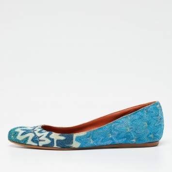 Pre Owned Missoni Multicolor Metallic Knit Fabric Ballet Flats Size 38
