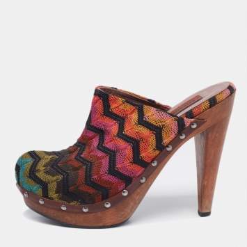 Pre Owned Missoni Multicolor Knit Fabric Knotted Clog Platform Sandals Size 39