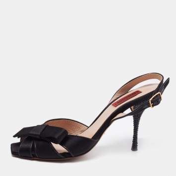 Pre Owned Missoni Black Satin Bow Crystal Embellished Heel Slingback Sandals Size 37